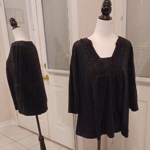 $4 Add-on Black Smocked Blouse with Half-Sleeves - Size 2X